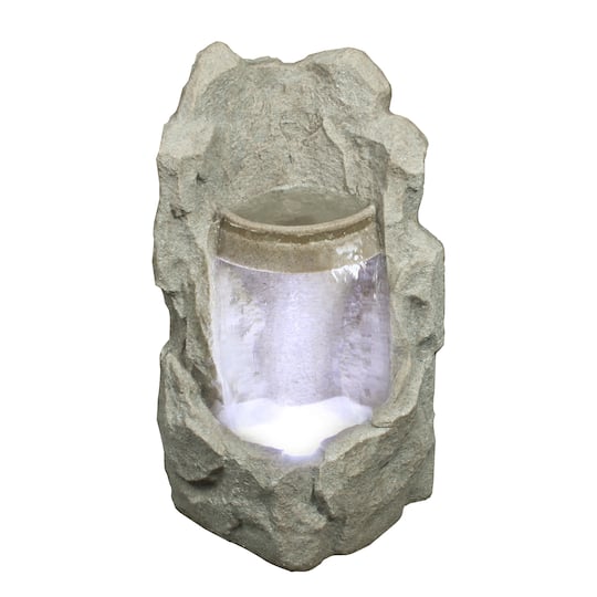25" Gray LED Raised Stone Basin Outdoor Garden Water Fountain